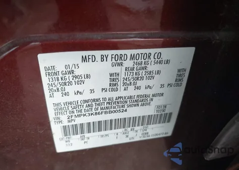 2015 Ford Edge Titanium z USA, uszkodzony, nr VIN 2FMPK3K86FBB00524